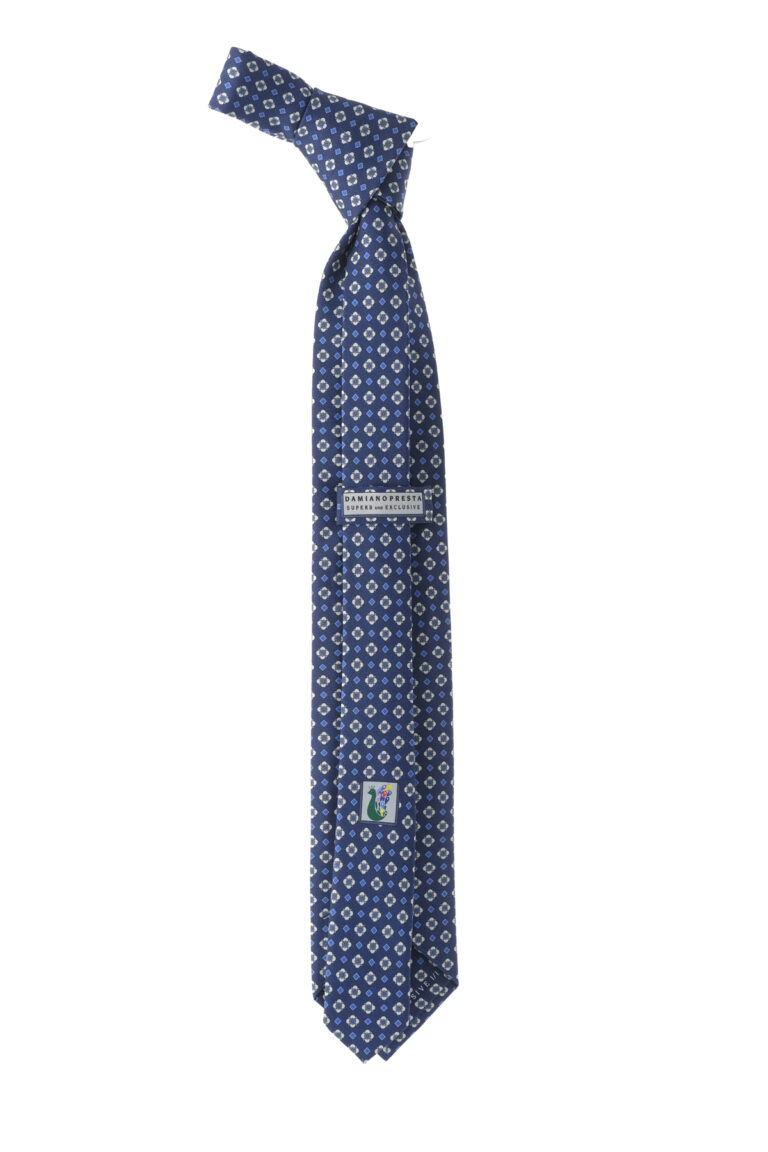 Cravate En Soie Italienne 7 Plis 'Sette Pieghe' - Blanche Avec Motifs, Marque Amatori Italy, Neuve Avec étiquettes