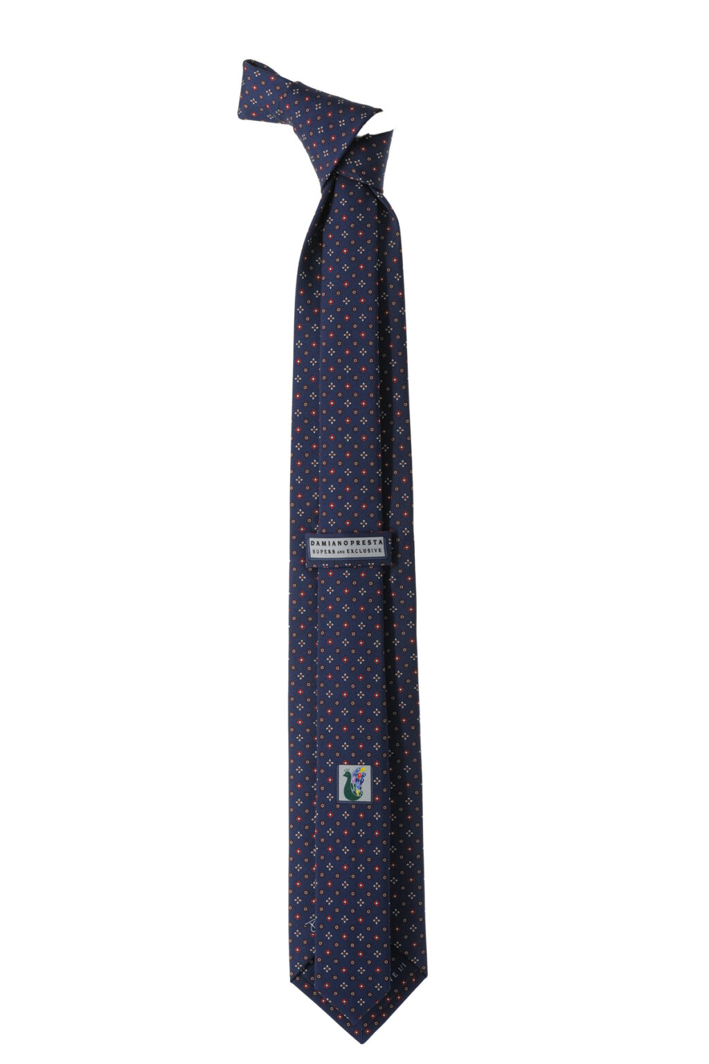 Cravate En Soie Italienne SETTE PIEGHE (7 Plis) - 100% Soie - Largeur 8.5-9 Cm, Longueur 148 Cm - Bleu Et Jaune Ocré